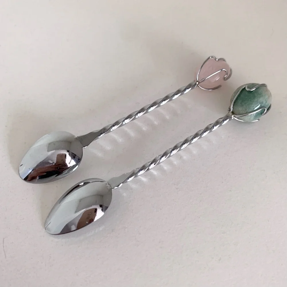 Vintage silver rope spoons with stone ends